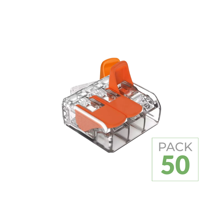 Pack de 50 - Borne de raccordement à levier 3 entrées