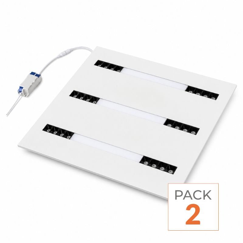 Panneau LED Grille 3 Lignes Modulaire 60x60 40W Blanc - Pack de 2 - Silumen