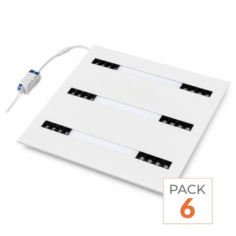 Panneau LED Grille 3 Lignes Modulaire 60x60 40W Blanc - Pack de 6 - Silumen