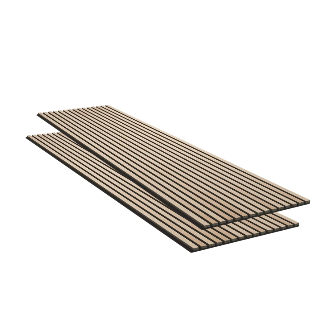 Lot de 2 Panneaux Acoustiques Muraux Bois 240x60x2,2cm - Finition Chêne Blanc avec Fond Noir