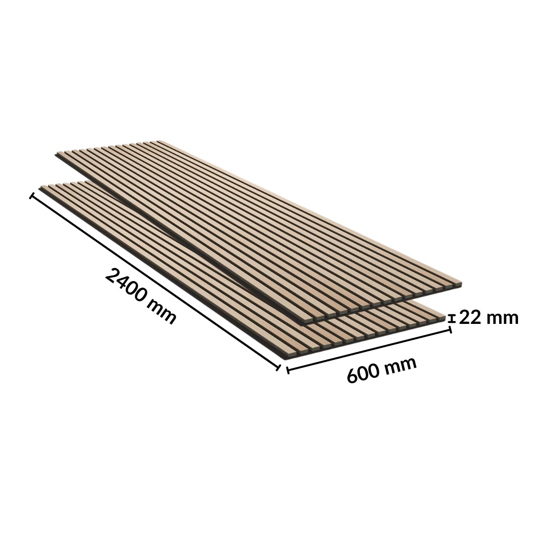 Set van 2 Houten Akoestische Muurpanelen 240x60x2,2cm - Witte Eikenafwerking met Zwarte Achterkant