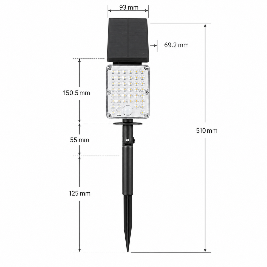 Pack de 10 - Spot LED Extérieur CCT à Piquer IP65 Solaire 8W 1150lm 144lm/W avec Détecteur