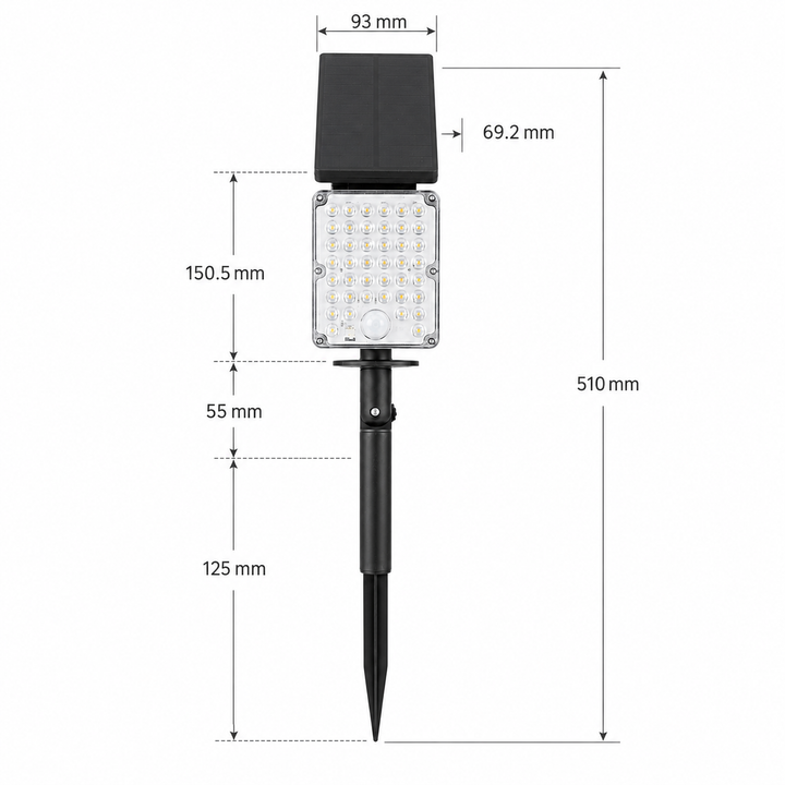 Pack de 10 - Spot LED Extérieur CCT à Piquer IP65 Solaire 8W 1150lm 144lm/W avec Détecteur