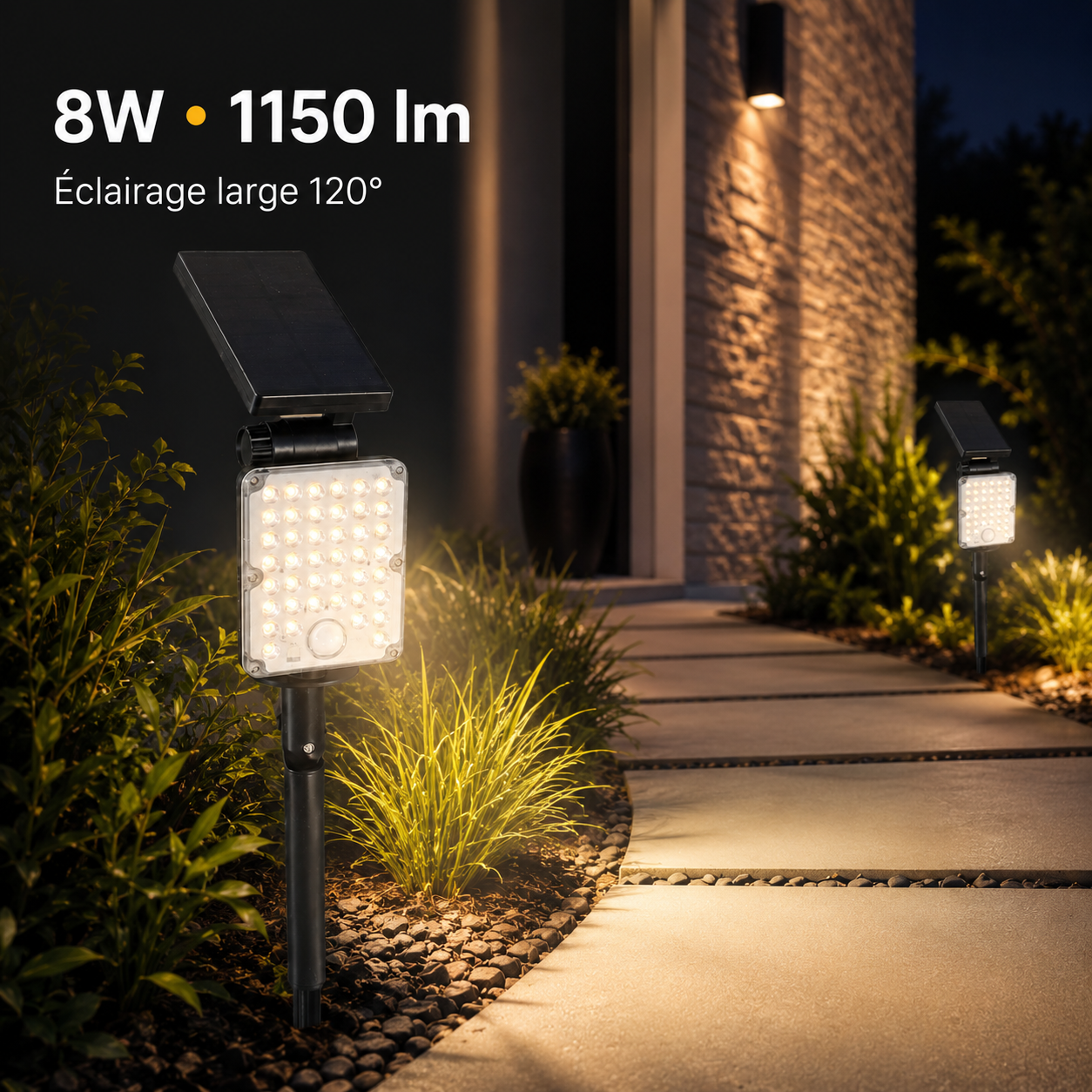 Pack de 40 - Spot LED Extérieur CCT à Piquer IP65 Solaire 8W avec Détecteur