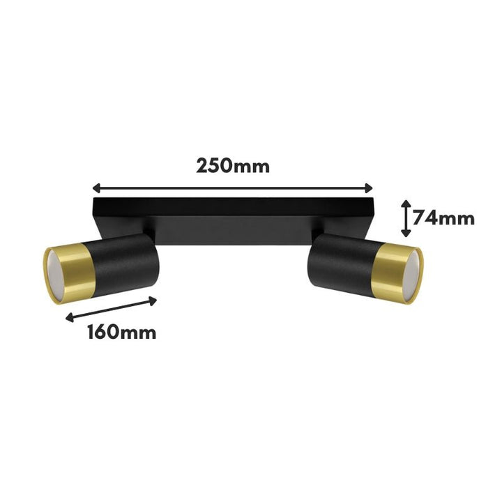 Plafonnier 2 Spots Orientables Noir et Or pour Ampoule GU10