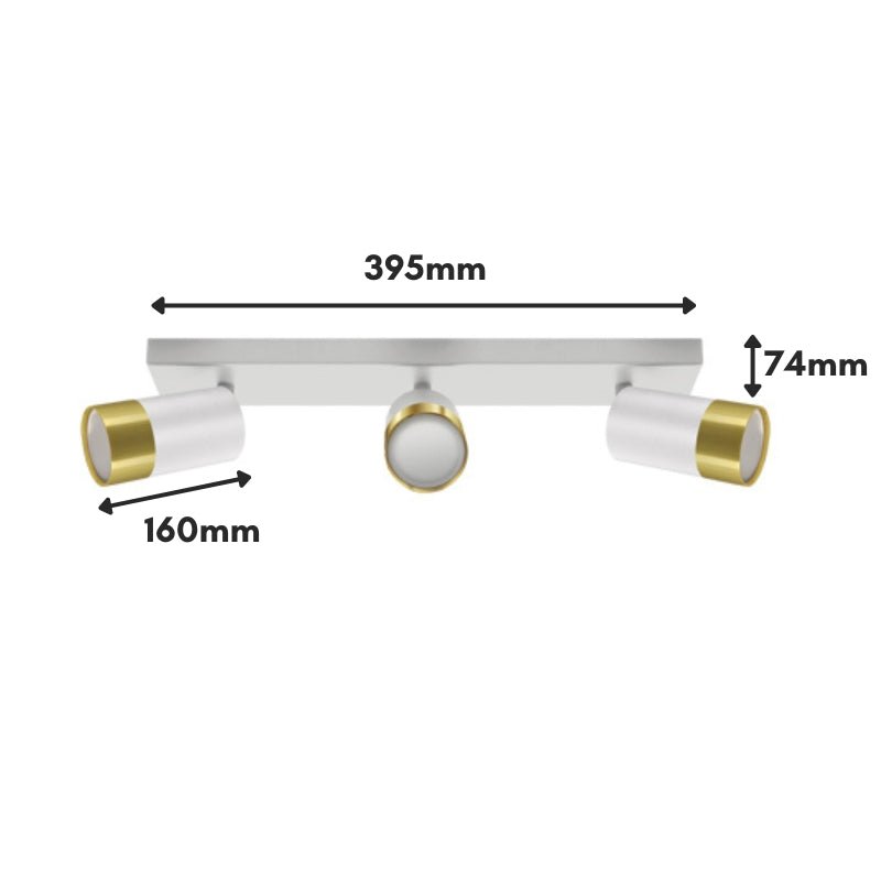 Plafonnier 3 Spots Orientables Blanc et Or pour Ampoule GU10