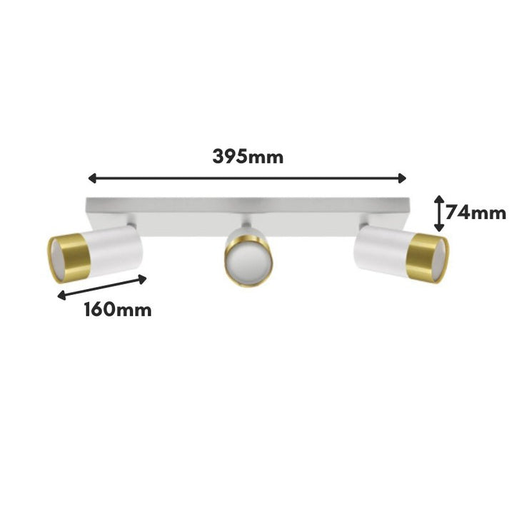 Plafonnier 3 Spots Orientables Blanc et Or pour Ampoule GU10