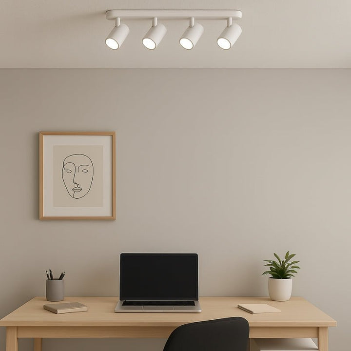 Plafonnier 4 Spots Orientables Alu Blanc pour Ampoule GU10