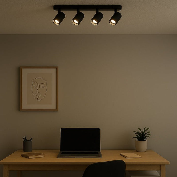 Plafonnier 4 Spots Orientables Alu Noir pour Ampoule GU10