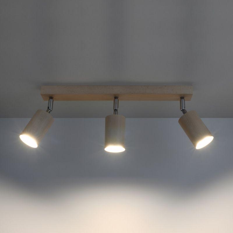 Plafonnier 3 Spots Orientables Bois pour Ampoule GU10