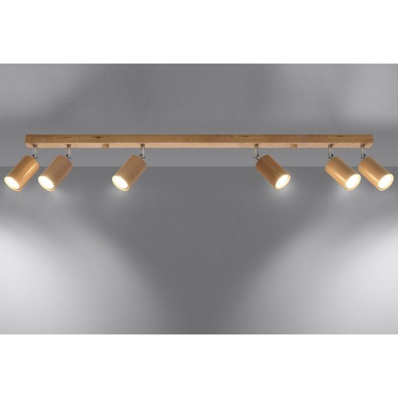 Plafonnier 6 Spots Orientables Bois pour Ampoule GU10