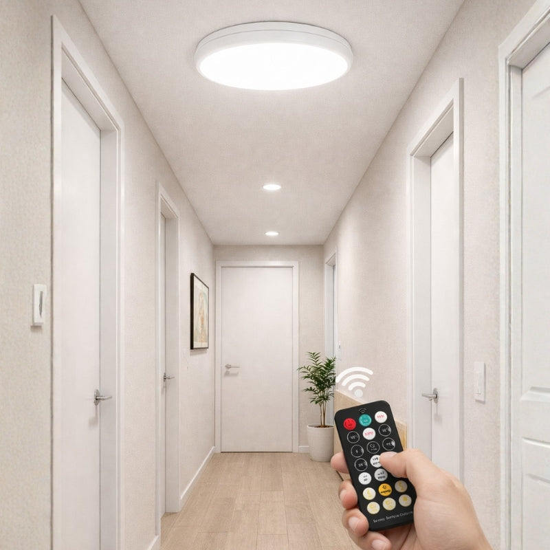 Plafonnier LED 18W IP44 avec détecteur et télécommande
