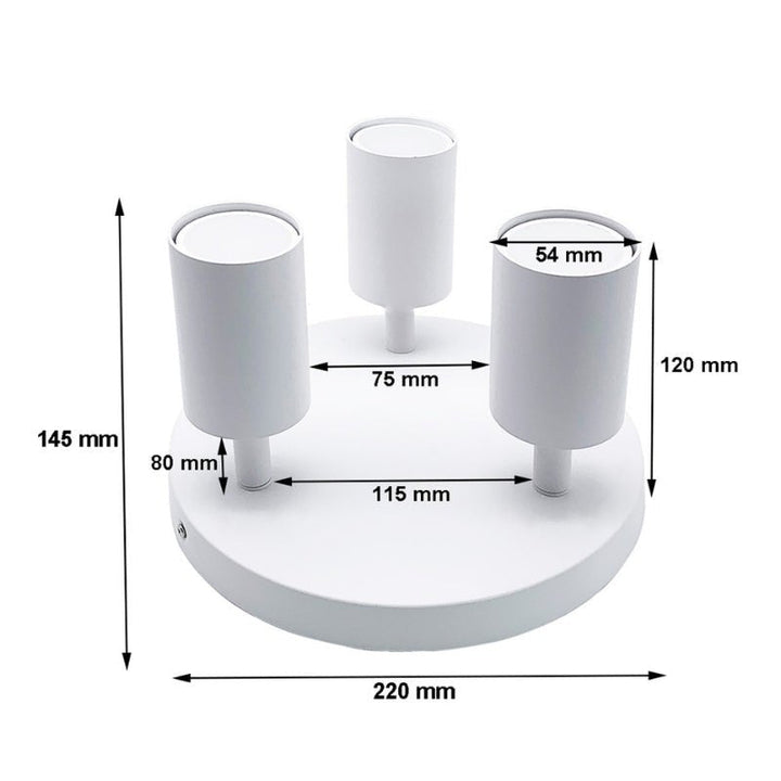 Plafonnier Rond 3 Spots Orientables Alu Blanc pour Ampoule GU10