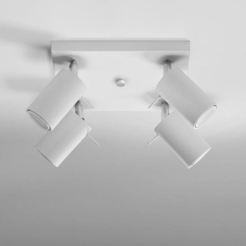Plafonnier Carré 4 Spots Orientables Blanc pour Ampoule GU10