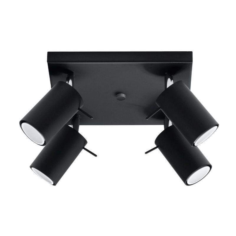 Plafonnier Carré 4 Spots Orientables Noir pour Ampoule GU10