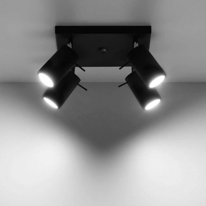 Plafonnier Carré 4 Spots Orientables Noir pour Ampoule GU10