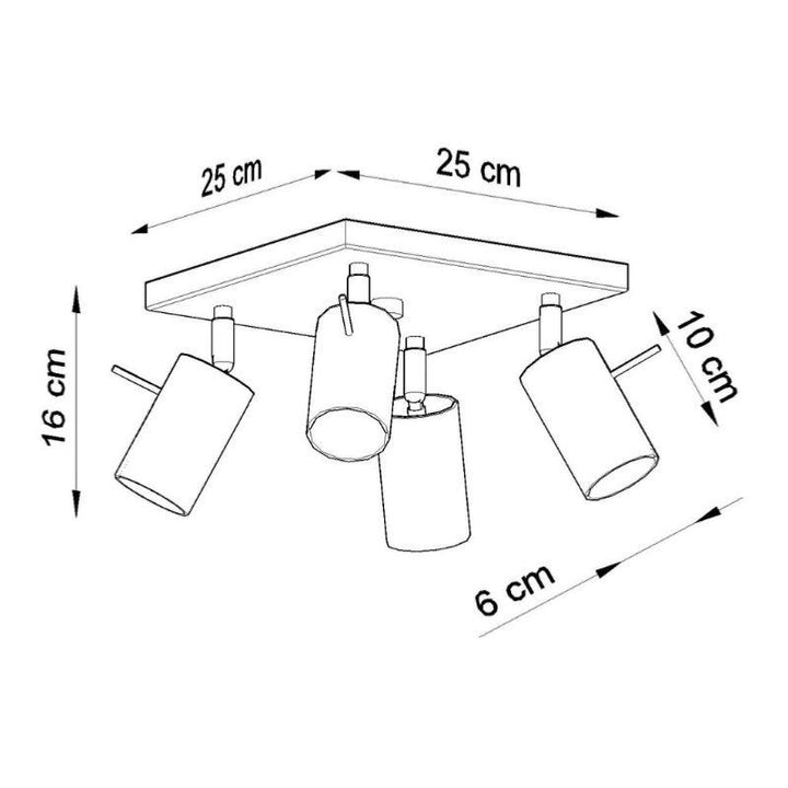 Plafonnier Carré 4 Spots Orientables Noir pour Ampoule GU10