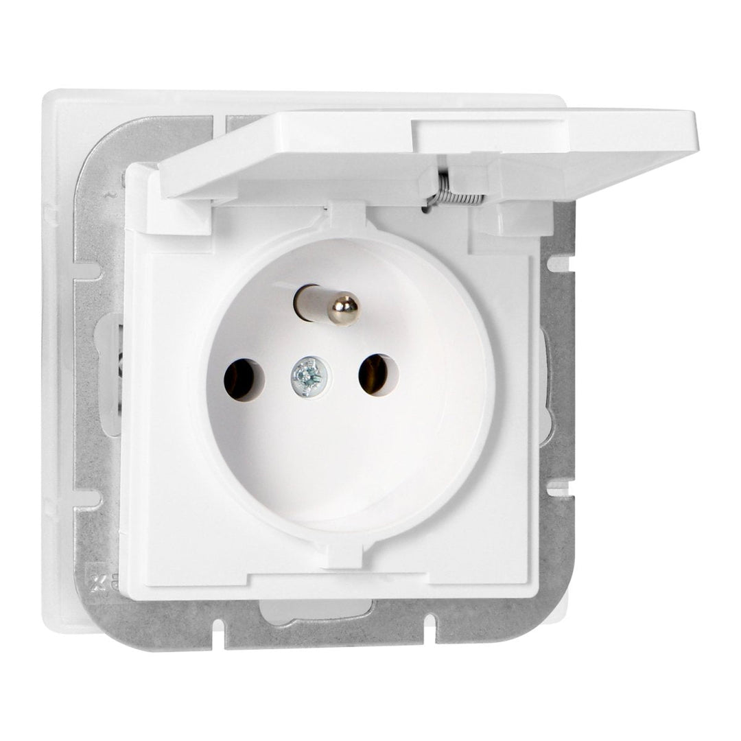 Prise Encastrée 2P+T 16A 250V avec Clapet - Blanc - Silumen