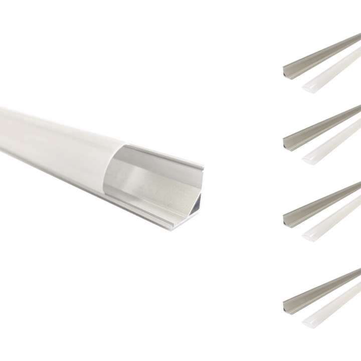 Profilé Aluminium Angle 1m pour Bandeau LED Couvercle Blanc Opaque - Pack de 5