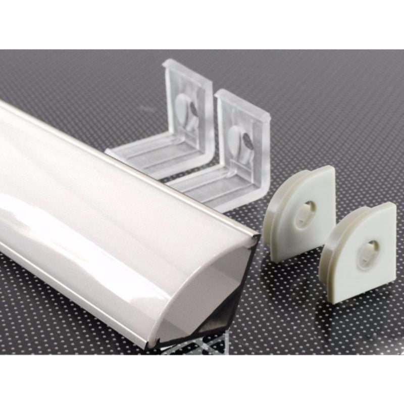 Profilé Aluminium Angle 1m pour Bandeau LED Couvercle Blanc Opaque - Pack de 5