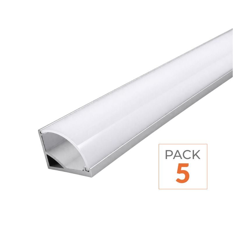 Profilé Aluminium Angle 2m pour Bandeau LED Couvercle Blanc Opaque - Pack de 5