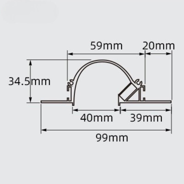 Profilé Aluminium Encastrable Arrondi 2M pour Faux Plafond Éclairage Indirect