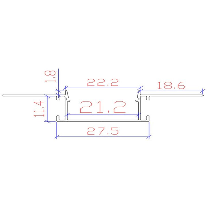 Profilé Aluminium encastré 1m pour Ruban LED Double Couvercle Blanc Opaque