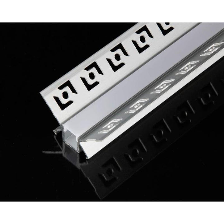 Profilé Aluminium Encastré d'Angle 2m pour Ruban LED Couvercle Blanc Opaque
