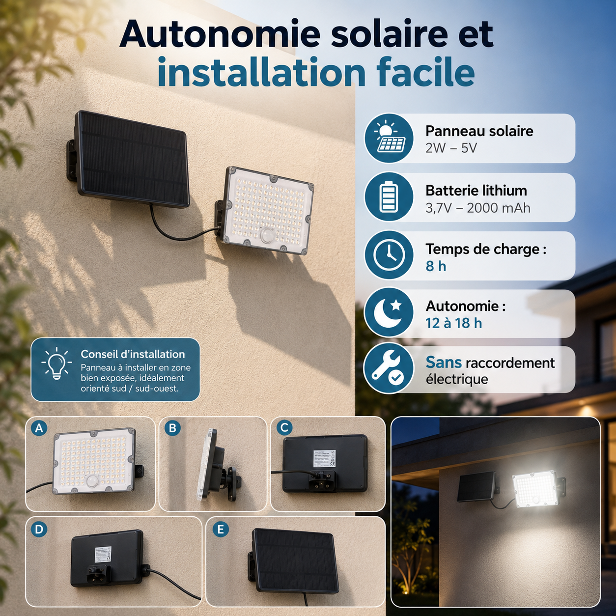 Pack de 40 - Projecteur LED Solaire Extérieur 9W IP65 Détecteur