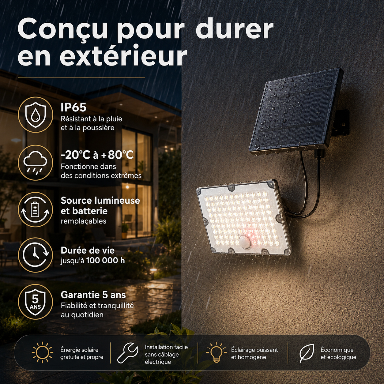 Pack de 40 - Projecteur LED Solaire Extérieur 9W IP65 Détecteur