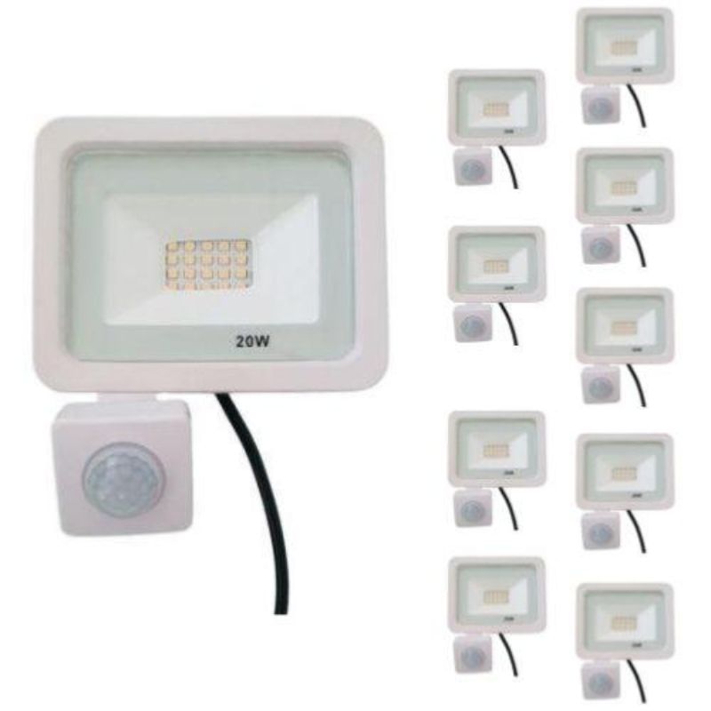 Projecteur LED Extérieur 20W IP65 BLANC avec Détecteur de Mouvement Crépusculaire