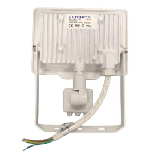 White IP65 exterior LED projector with twilight motion detector