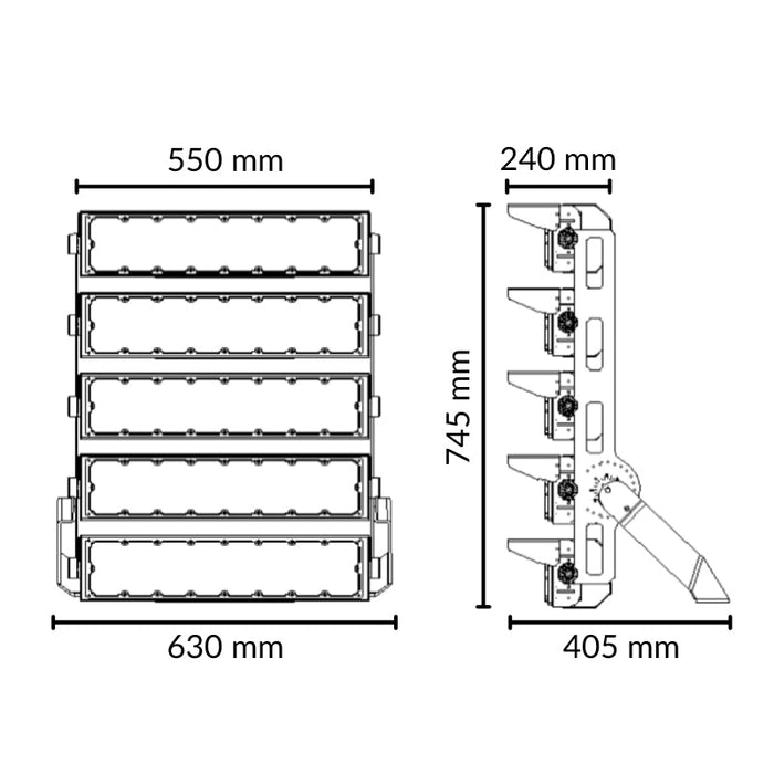Projecteur LED Puissant Industriel 1250W 170lm/W IP66 Noir Orientable