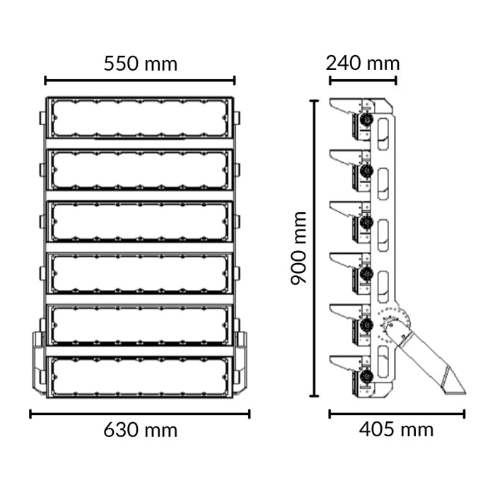 Projecteur LED Puissant Industriel 1500W 170lm/W IP66 Noir Orientable