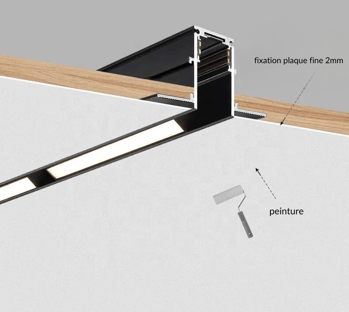Rail Magnétique Encastré 48V 1m Noir pour Enduit