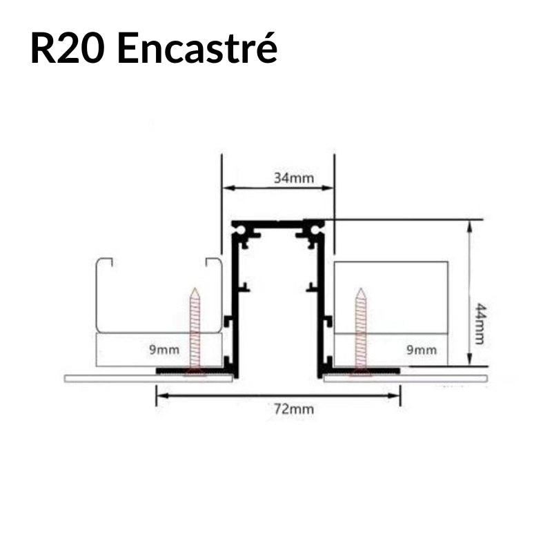 Rail Magnétique Encastré 48V 2m Noir pour Enduit