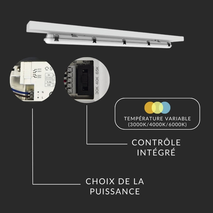 Réglette LED 120cm 22/28/34/40W étanche CCT avec détecteur de lumière