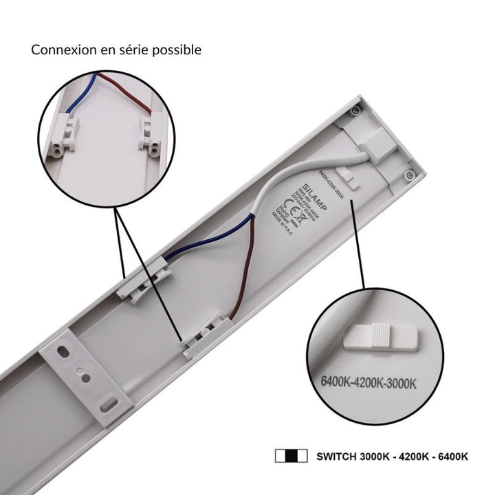 Réglette LED 120cm Blanche 48W IP20 CCT - 3000K/4000K/6000K ( Pack de 10 )