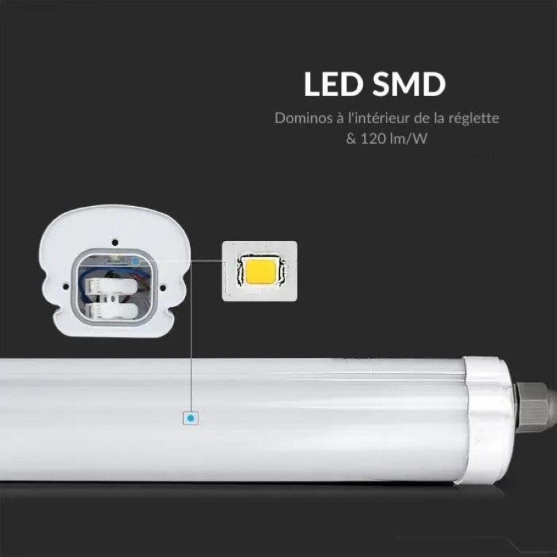 Réglette LED étanche 120cm 36W IP65 120lm/W Interconnectable (Pack de 12)