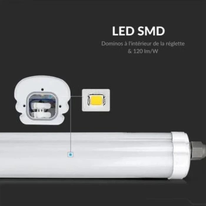 Réglette LED étanche 150cm 48W IP65 120lm/W Interconnectable (Pack de 12)