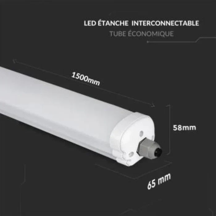 Réglette LED étanche 150cm 48W IP65 120lm/W Interconnectable (Pack de 12)