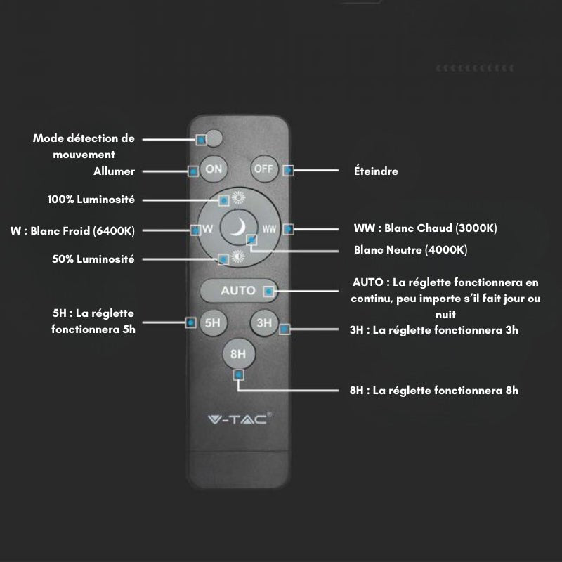 Réglette Solaire LED 120cm 18W IP65 CCT (Panneau Solaire + Télécommande Inclus)
