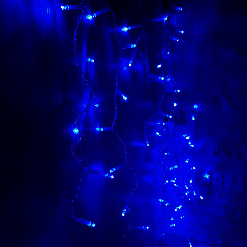 Cortina de luz 120LED IP44 2M 8 Modos - Cabo transparente, azul