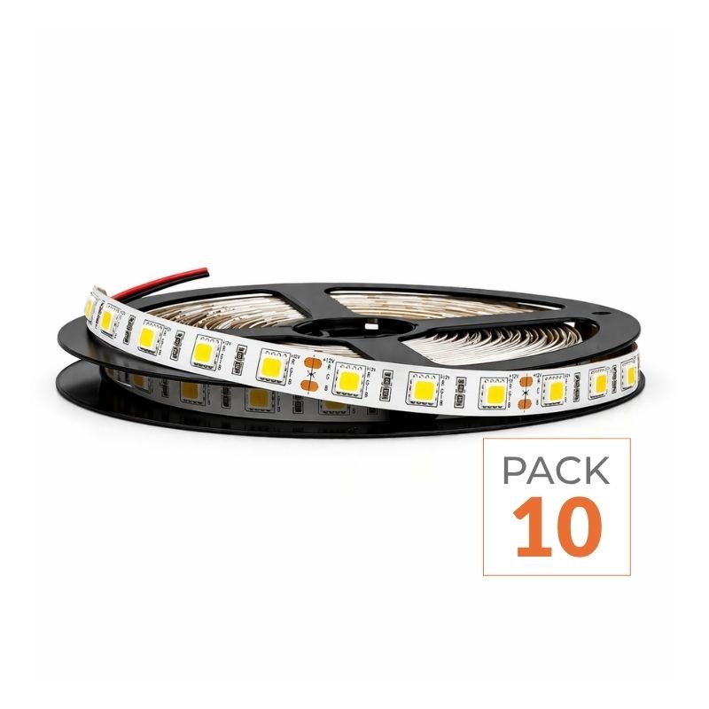 Bandeau LED 12V 5m 5050 60LED/m IP20 - Pack de 10