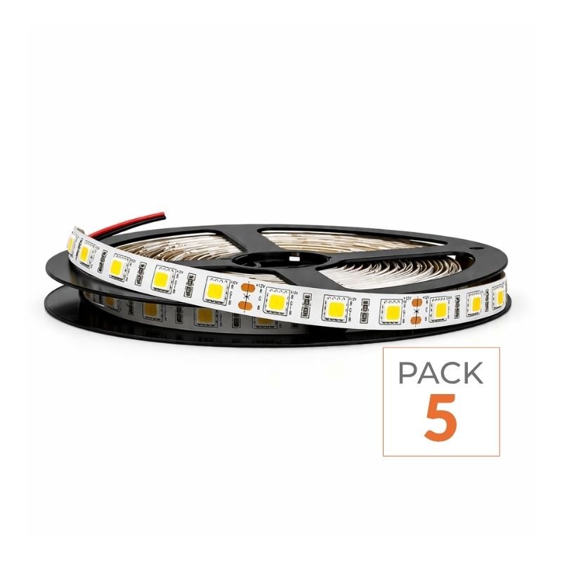 Bandeau LED 12V 5m 5050 60LED/m IP20 - Pack de 5