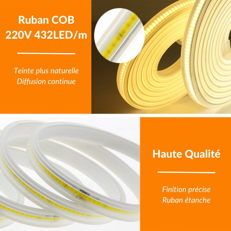 Ruban LED COB 220V AC 50m Recoupable IP65 432LED/m