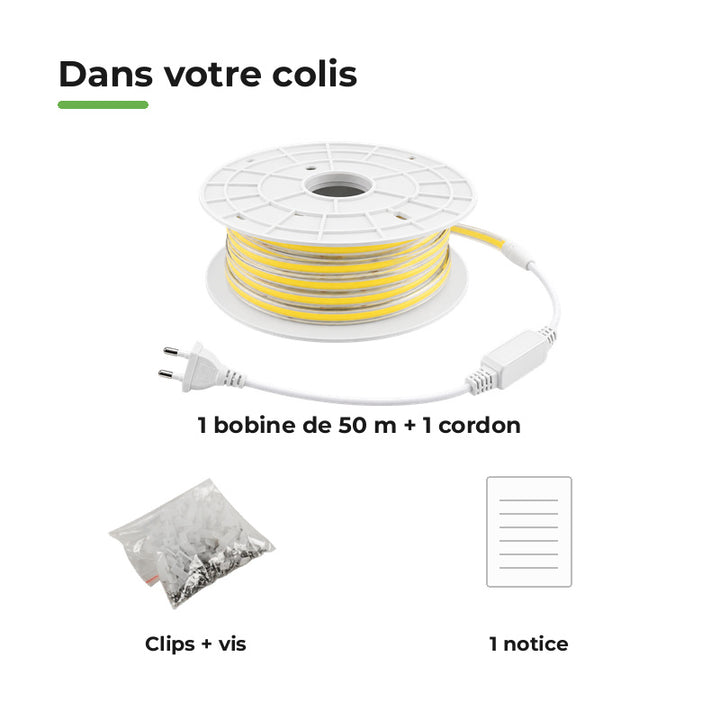 Ruban LED COB 50M 220V Recoupable 50cm IP65 288LED/m