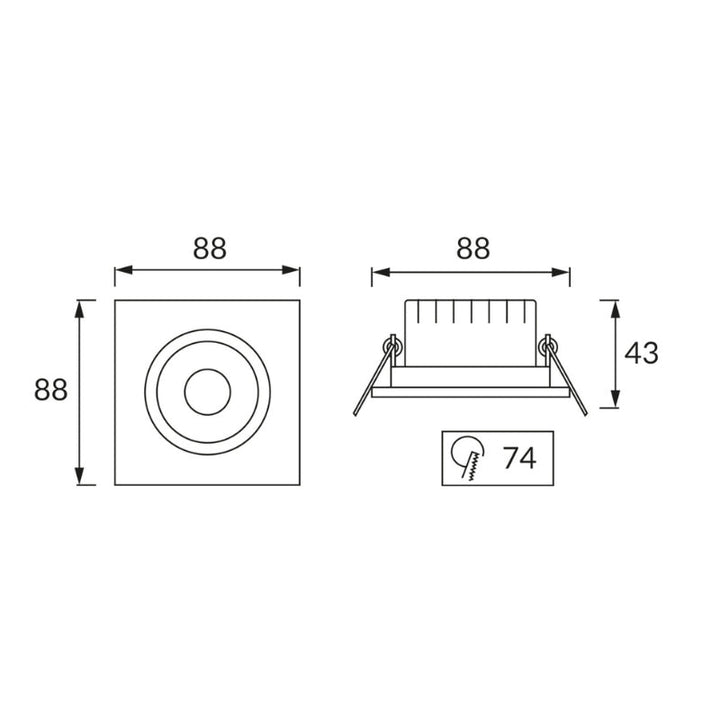 Spot LED Encastrable Orientable 5W Carré SMD Noir