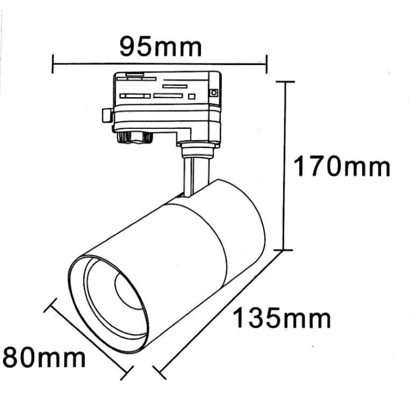 Spot LED sur Rail 30W 80° Compact Monophasé Noir