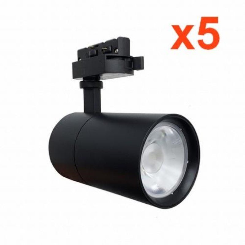 Spot LED sur Rail 30W 80° Compact Monophasé Noir - Pack de 5